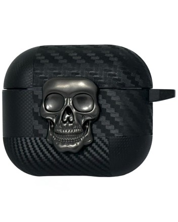  Силиконовый чехол для AirPods 3 с карабином под карбон с черепом чёрный