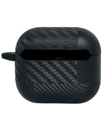 Силиконовый чехол для AirPods 3 с карабином под карбон с черепом чёрный