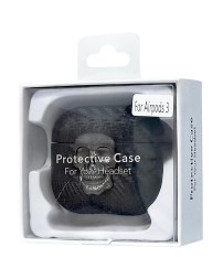 Силиконовый чехол для AirPods 3 с карабином под карбон с черепом чёрный