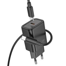 Сетевое зар. устр. Hoco N62 с шнуром Type-C на Lightning 1C 30W черное