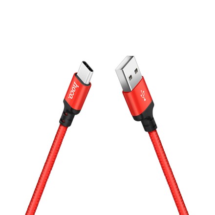  Usb Кабель-зарядка Type-C Hoco X14 Times speed 2.4A 1м в тканевой оплетке красный