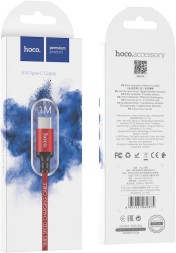 Usb Кабель-зарядка Type-C Hoco X14 Times speed 2.4A 1м в тканевой оплетке красный