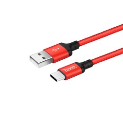 Usb Кабель-зарядка Type-C Hoco X14 Times speed 2.4A 1м в тканевой оплетке красный