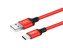 Usb Кабель-зарядка Type-C Hoco X14 Times speed 2.4A 1м в тканевой оплетке красный