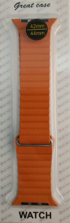 Сменный браслет кожанный для Apple Watch 42-44mm оранжевый