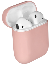 Силиконовый чехол для AirPods с карабином пудро