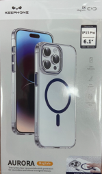 Накладка для i-Phone 15 Pro Keephone Aurora Magsafe (синии круг) прозрачный