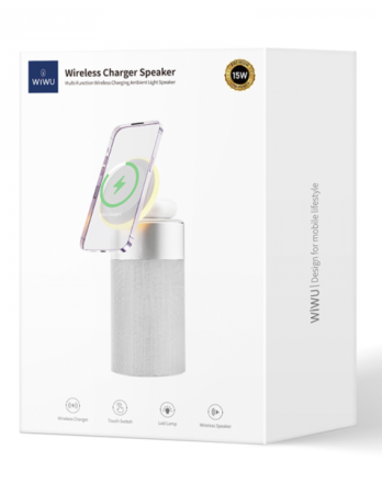  Беспроводное зарядное устройство + колонка Wiwu Wi-W022 15W серебристое