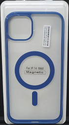 Накладка для i-Phone 14 Max 6.7&quot; Magsafe силикон прозрачный бока синяя