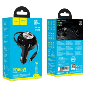  Автомобильное заряд. устр. Hoco NZ15 с шнуром Type-C 1USB/1C 60W черный