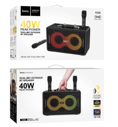  Bluetooth колонка с 2 микрофонами Hoco HA8 черная