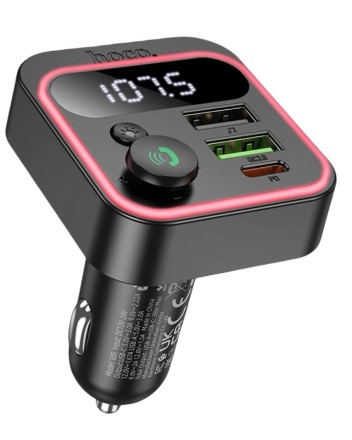  Автомобильное заряд. устр. Hoco E85 2USB/1C 38W + FM-трансмиттер черное