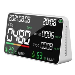 Настольные часы с метеостанцией (температура/влажность/уровень CO2) Air Detector HD05 белые