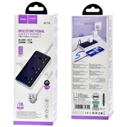 Сетевой фильтр Hoco AC7A 3 розетки/3USB/1USB-C 5м черный
