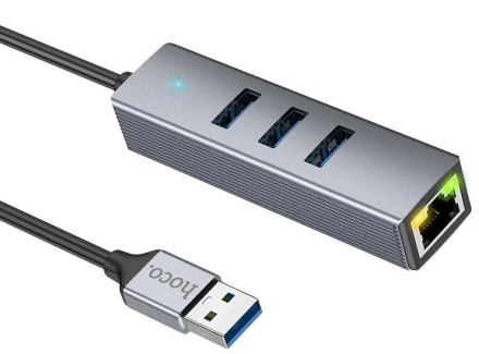  USB хаб Hoco HB34 3 порта USB3.0/1 Lan серый