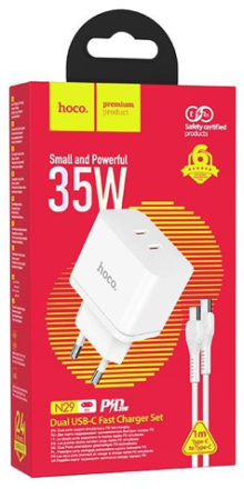  Сетевое зар. устр. Hoco N29 с шнуром Type-C на Type-C 2C 35W белое