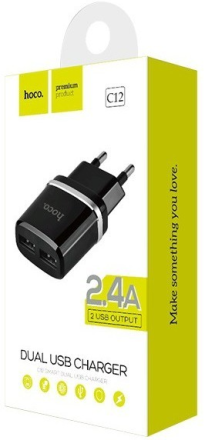  Сетевое зар. устр. Hoco C12 2USB 2.4A черное