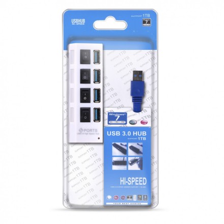  USB 3.0 хаб с выключателями, 4 порта, СуперЭконом, белый, SBHA-7304-W