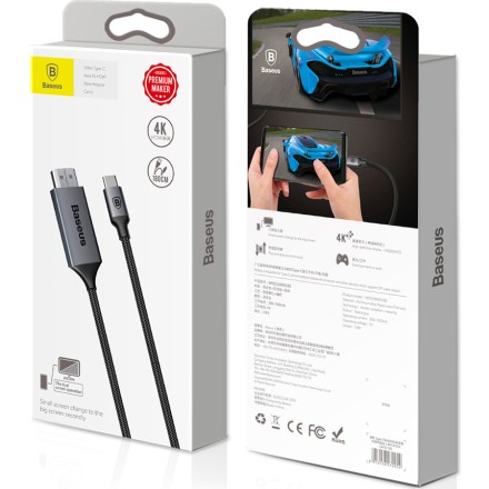  Кабель-переходник Baseus Video Type-C на HDMI 4K 1.8 м (CATSY-0G) серый