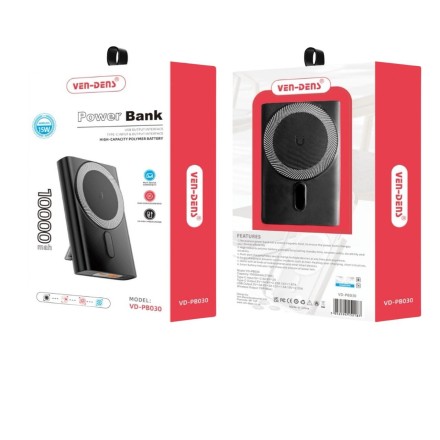  Powerbank магнитный с MagSafe Ven-Dens PB030 10000mAh USB-C 15W/20W черный