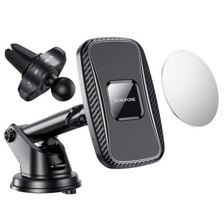  Держатель c беспроводной зарядкой на торпеду/воздуховод Borofone BH35 15W магнитный черный