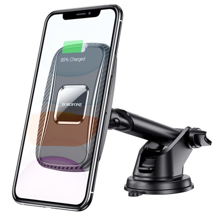  Держатель c беспроводной зарядкой на торпеду/воздуховод Borofone BH35 15W магнитный черный