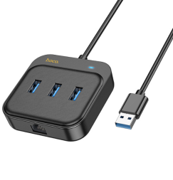 USB-хаб Hoco HB35 3xUSB3.0/RJ45 1.2м черный