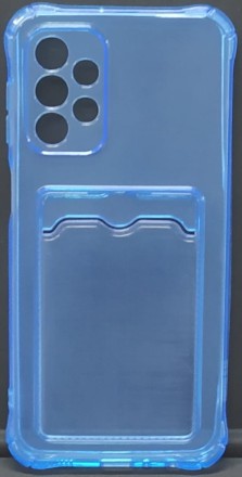  Чехол-накладка силикон с карманом под карту Samsung Galaxy A23 прозрачная синяя