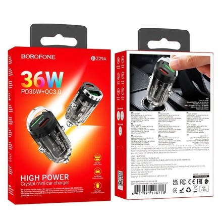  Автомобильное заряд. устр. Borofone BZ29A 1USB/1C 36W черное