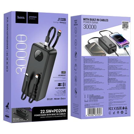  Powerbank Hoco J132B 30000mAh 1USB/1C с кабелем Type-C/Lightning черный