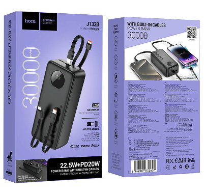 Powerbank Hoco J132B 30000mAh 1USB/1C с кабелем Type-C/Lightning черный