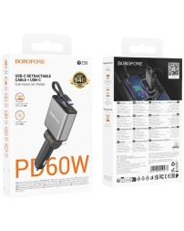 Автомобильное заряд. устр. Borofone BZ33 с выдвижным кабелем Type-C+1C 60W черное