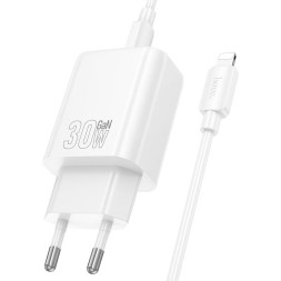 Сетевое зар. устр. Hoco N62 с шнуром Type-C на Lightning 1C 30W белое