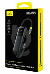 USB-C хаб Baseus Dual Fast Charging 6в1 2USB/HDMI/3USB-C (B00070902123-00) черный