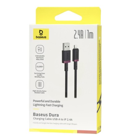  Usb Кабель-зарядка Lightning Baseus Dura Series 2.4A 1м (P10377801U01-01) красно-черный
