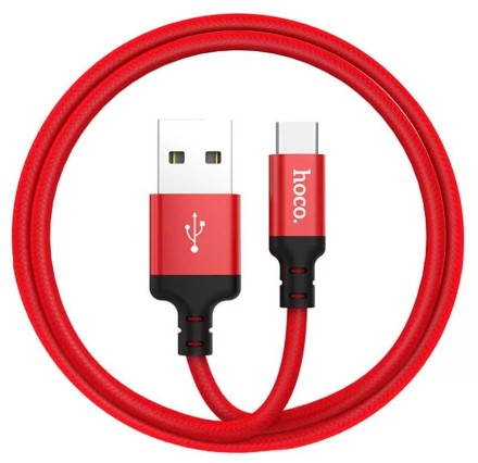  Usb Кабель-зарядка Type-C Hoco X14 Times speed 3A 2м в тканевой оплётке красный