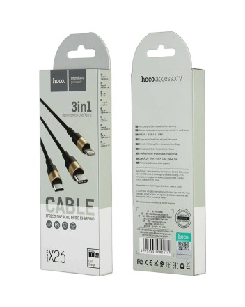  Usb Кабель-зарядка Hoco X26 Xpress 3в1 Micro/Lightning/Type-C 1м черный