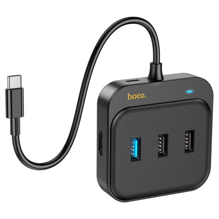  Кабель-переходник Hoco HB37 Type-C на HDMI/USB3.0/USB2.0/RJ45/USB-C 0.2м черный