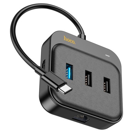  Кабель-переходник Hoco HB37 Type-C на HDMI/USB3.0/USB2.0/RJ45/USB-C 0.2м черный