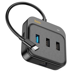 Кабель-переходник Hoco HB37 Type-C на HDMI/USB3.0/USB2.0/RJ45/USB-C 0.2м черный