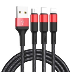 Usb Кабель-зарядка Hoco X26 3в1 Micro/Lightning/Type-C 1м черный
