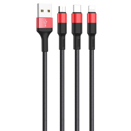  Usb Кабель-зарядка Hoco X26 3в1 Micro/Lightning/Type-C 1м черный