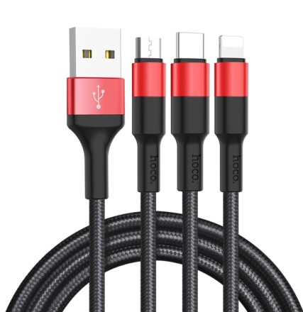  Usb Кабель-зарядка Hoco X26 3в1 Micro/Lightning/Type-C 1м черный