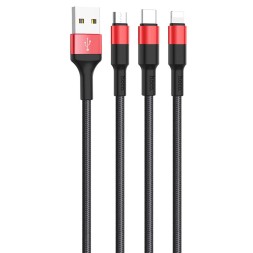 Usb Кабель-зарядка Hoco X26 3в1 Micro/Lightning/Type-C 1м черный