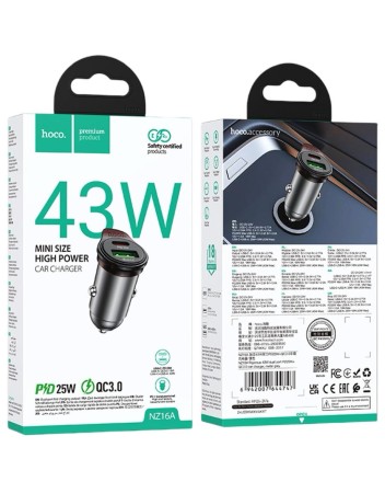  Автомобильное заряд. устр. Hoco NZ16A 1USB/1C 43W серый