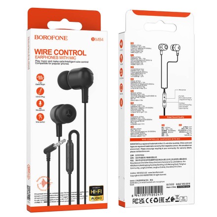  Стереонаушники Borofone BM84 с микрофоном 1.2м черные
