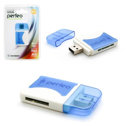  Картридер Perfeo SD/MMC+Micro SD+MS+M2, (PF-VI-R010 Blue) синий