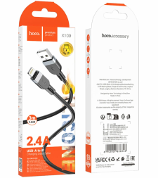 Usb Кабель-зарядка Lightning Hoco X109 2.4A 3м силиконовый черный
