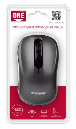 Мышь беспроводная Smartbuy ONE 378 USB/DPI 1600/3 кнопки/1AA серая (SBM-378AG-G)