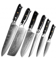 Набор Кухонных Ножей 6 шт. из Дамасской Стали Spetime Damascus 6-Pieces Kitchen Knife Set черный